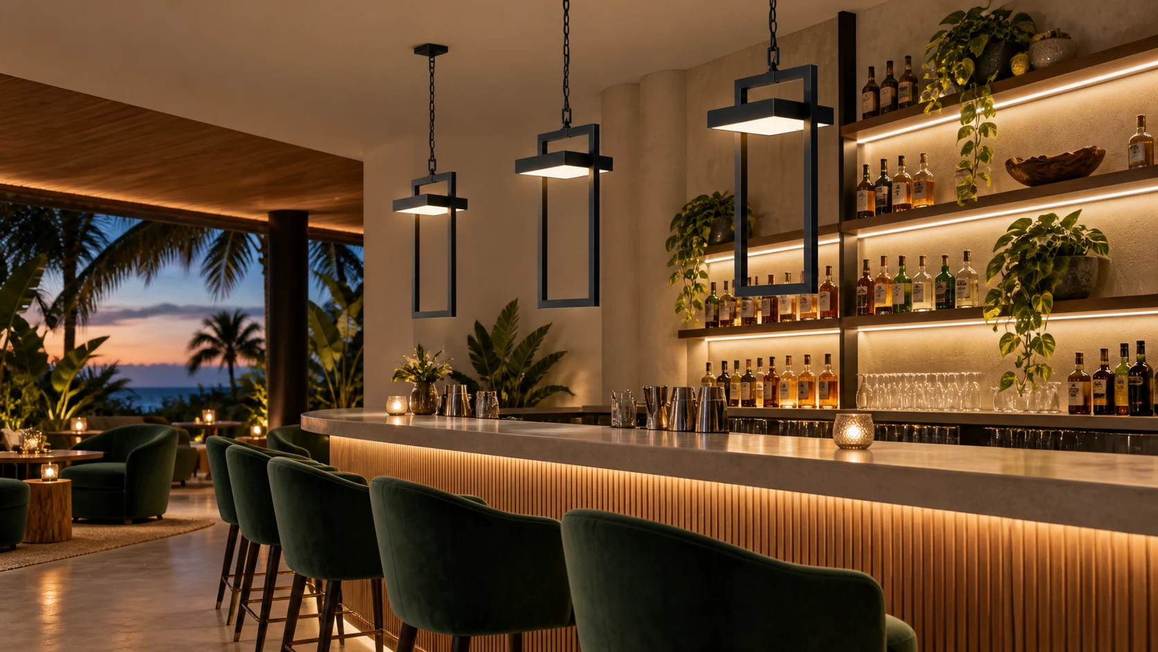 Bar e lounge com PD 353 · PA 001 — imagem ilustrativa criada com IA