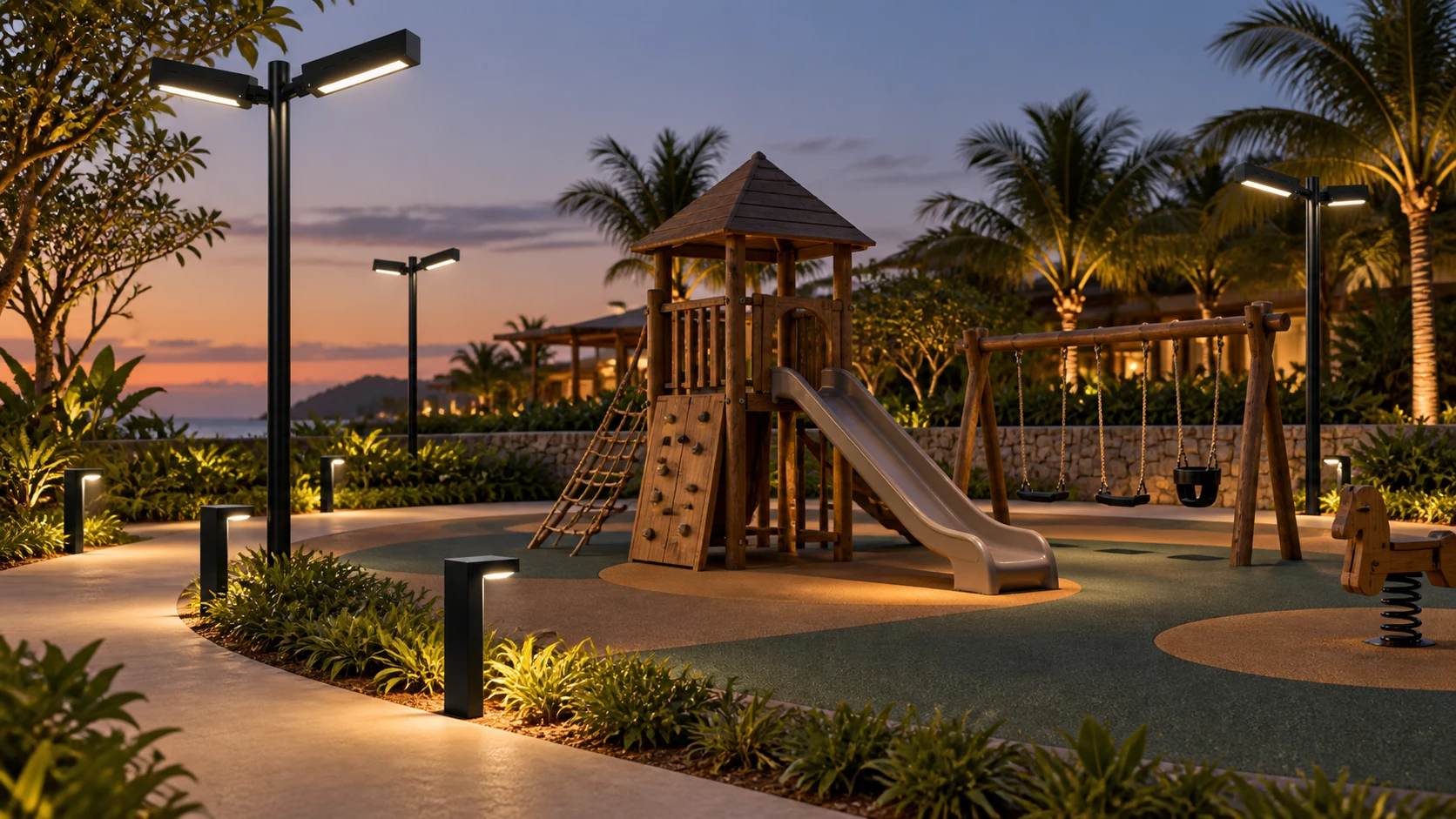 Playground externo com PT 340 · BL 356 — imagem ilustrativa criada com IA