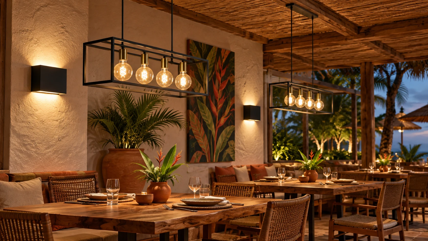 Restaurante temático com LT 334 · AD 111 — imagem ilustrativa criada com IA